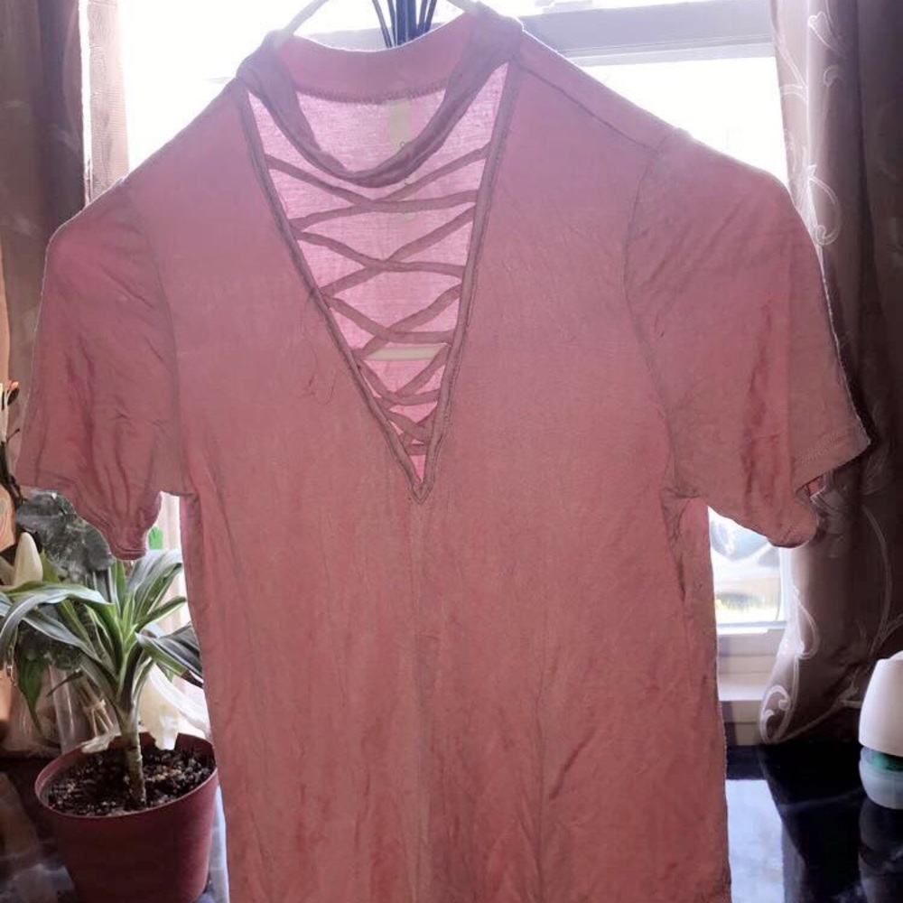 Pink lace up shirt 💗